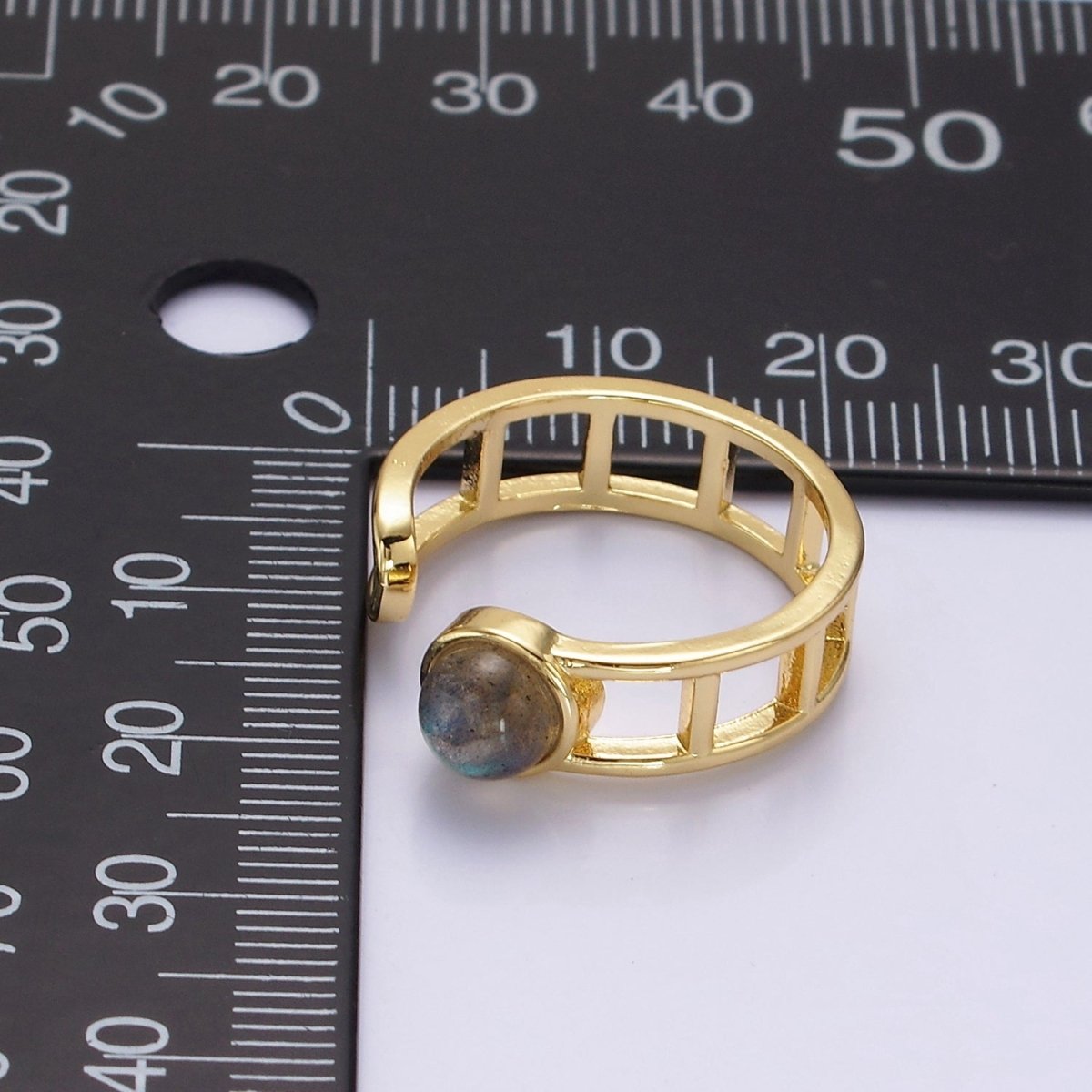 14K Gold Filled Round Labradorite Bar Wrap Double Band Ring | O-642 - DLUXCA