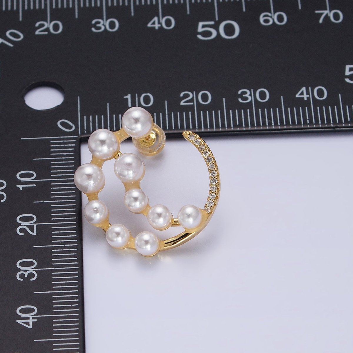 14K Gold Filled Round Pearl Lined Triple Circular Micro Paved CZ Hoop Earrings | AB1517 - AB1518 - DLUXCA