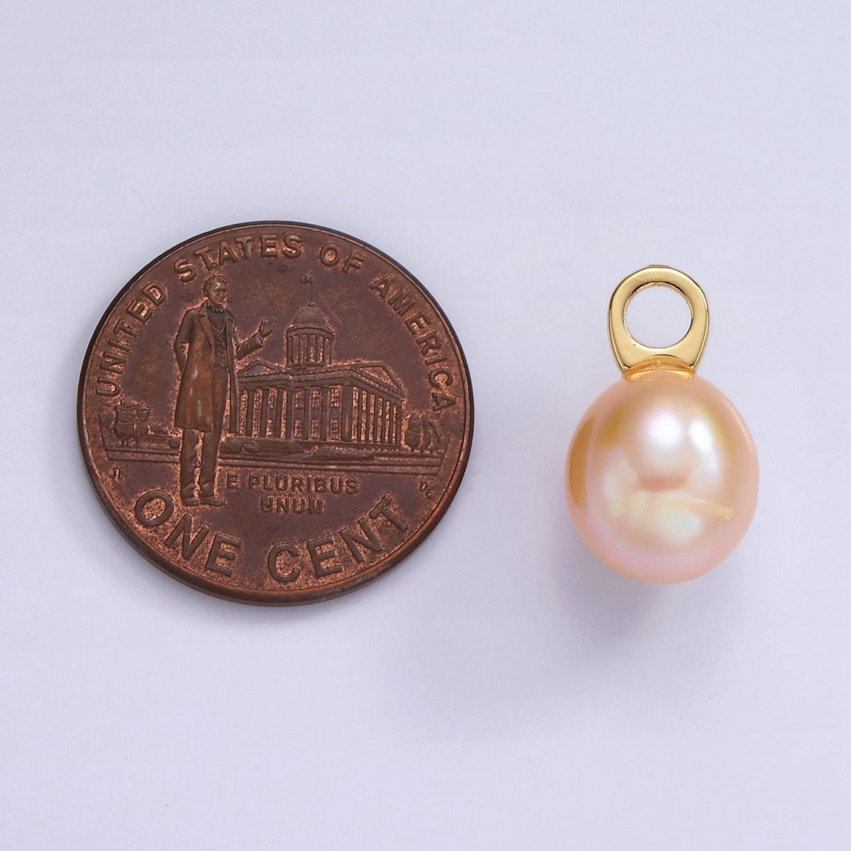 14K Gold Filled Round Pink Freshwater Pearl Drop Pendant | P1662 - DLUXCA