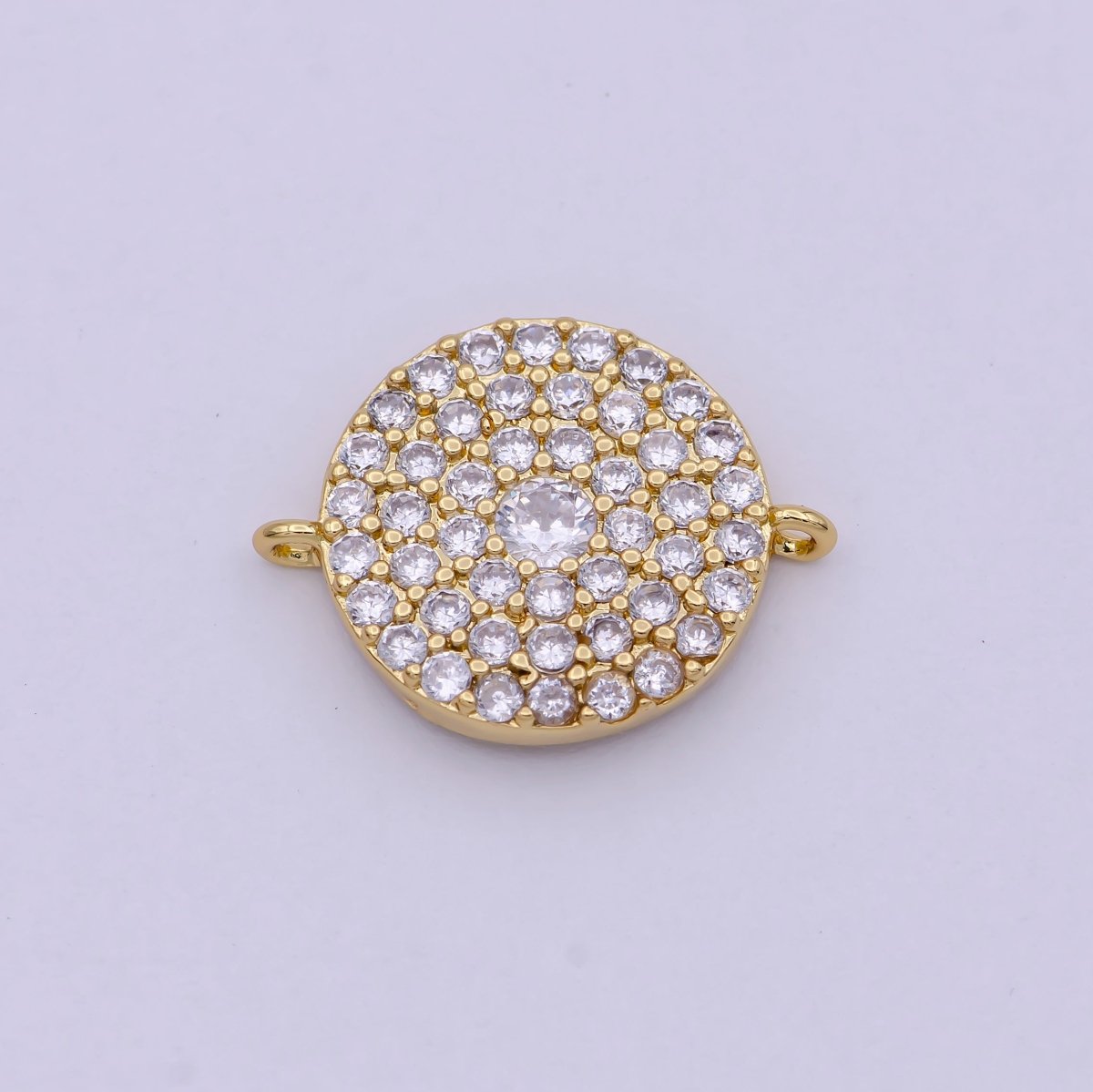 14K Gold Filled Round Shape Charm Connector CZ Micro Pave, Disc Connector, Pave Connector, Connector Charms, Cubic Zirconia F-686 - DLUXCA