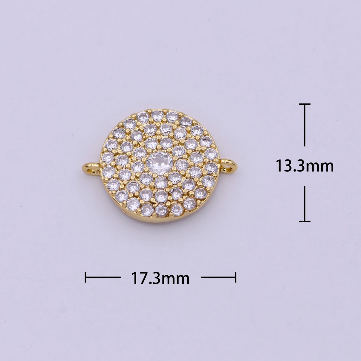 14K Gold Filled Round Shape Charm Connector CZ Micro Pave, Disc Connector, Pave Connector, Connector Charms, Cubic Zirconia F-686 - DLUXCA