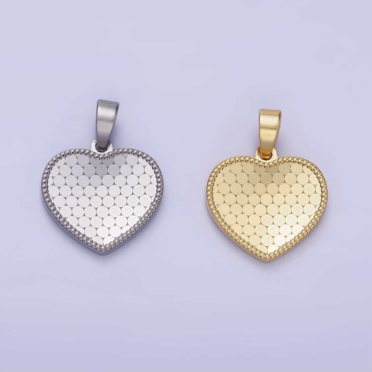 14K Gold Filled Round Textured Minimalist Heart Pendant in Gold & Silver | AA1265 - DLUXCA
