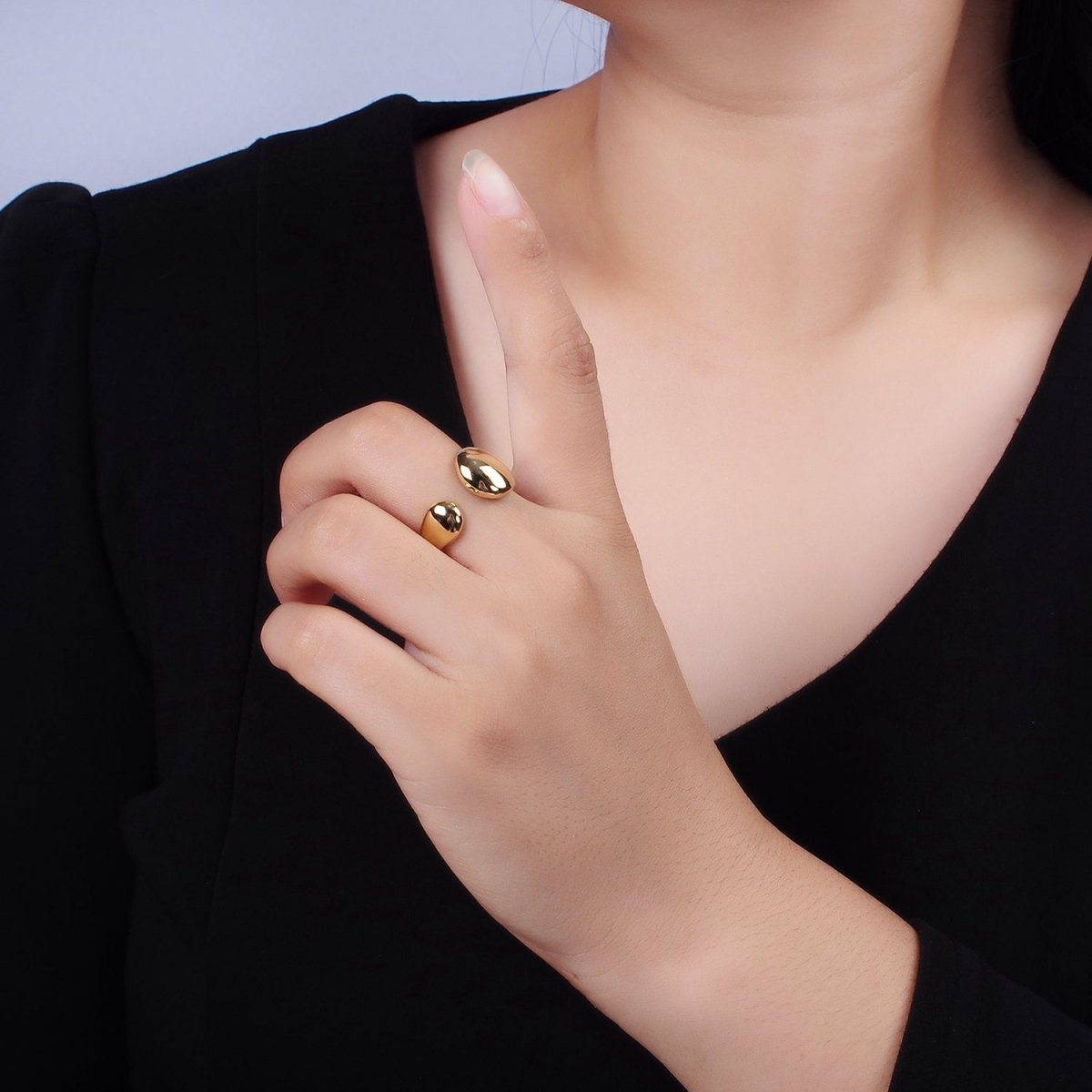 14K Gold Filled Rounded Flat Bar Minimalist Wrap Claw Ring | O579 - DLUXCA