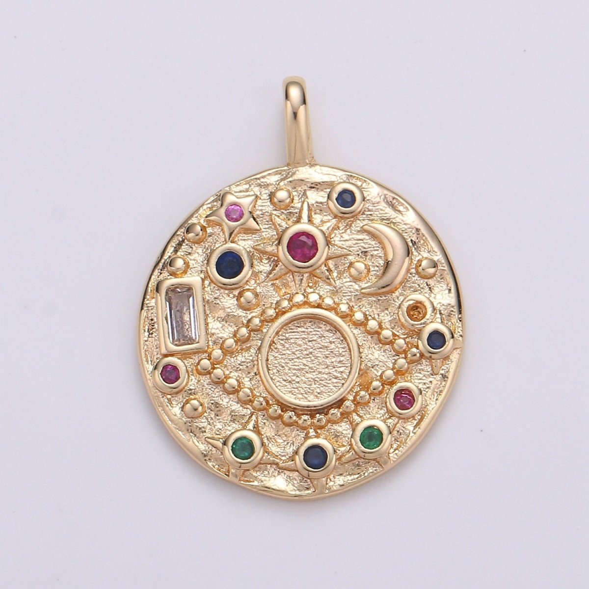 14K Gold Filled Rustic Dainty Evil Eye Charm with Micro Pave Cubic Zirconia CZ Stone for Celestial Moon Necklace or Earring Supply D-219 to D-220 - DLUXCA