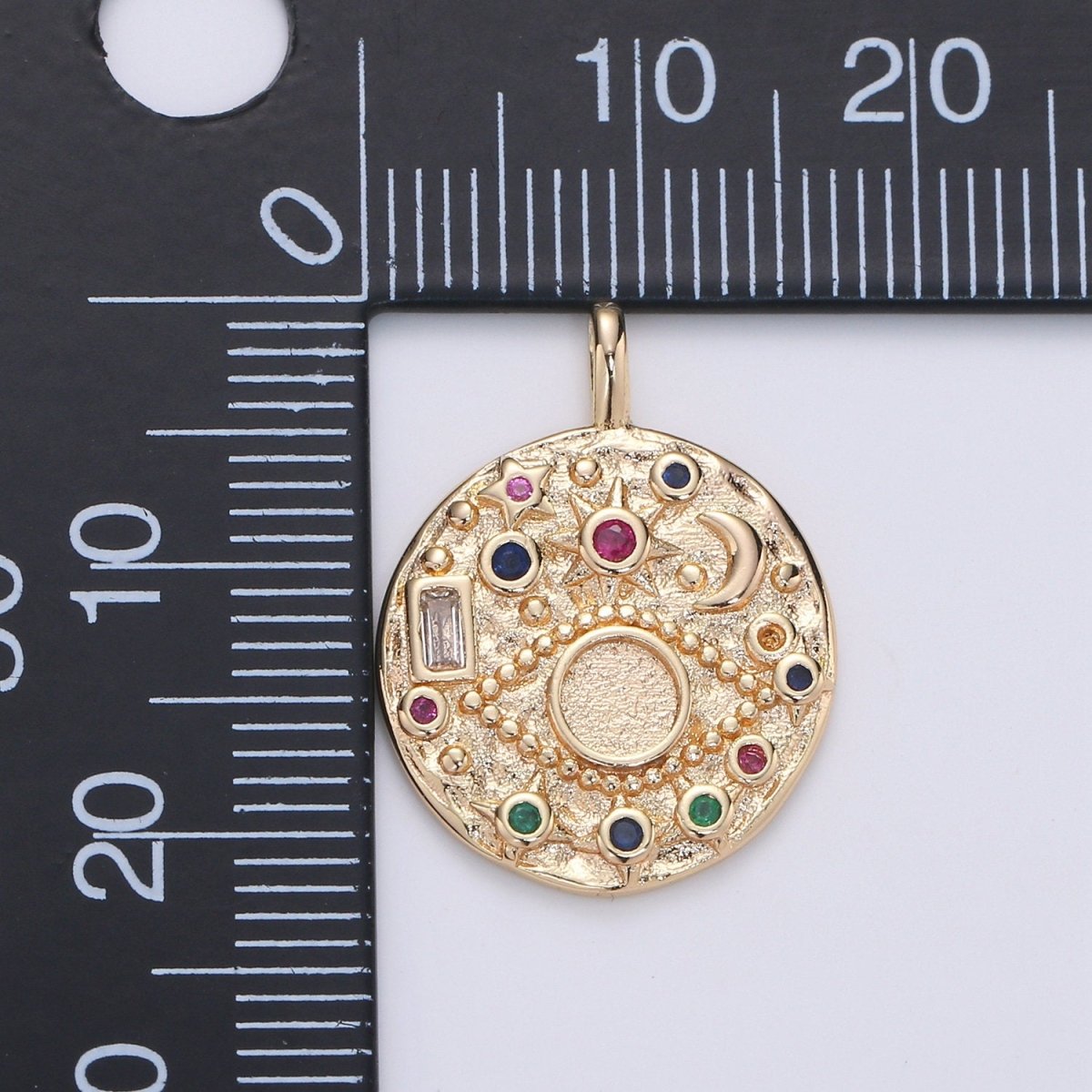 14K Gold Filled Rustic Dainty Evil Eye Charm with Micro Pave Cubic Zirconia CZ Stone for Celestial Moon Necklace or Earring Supply D-219 to D-220 - DLUXCA