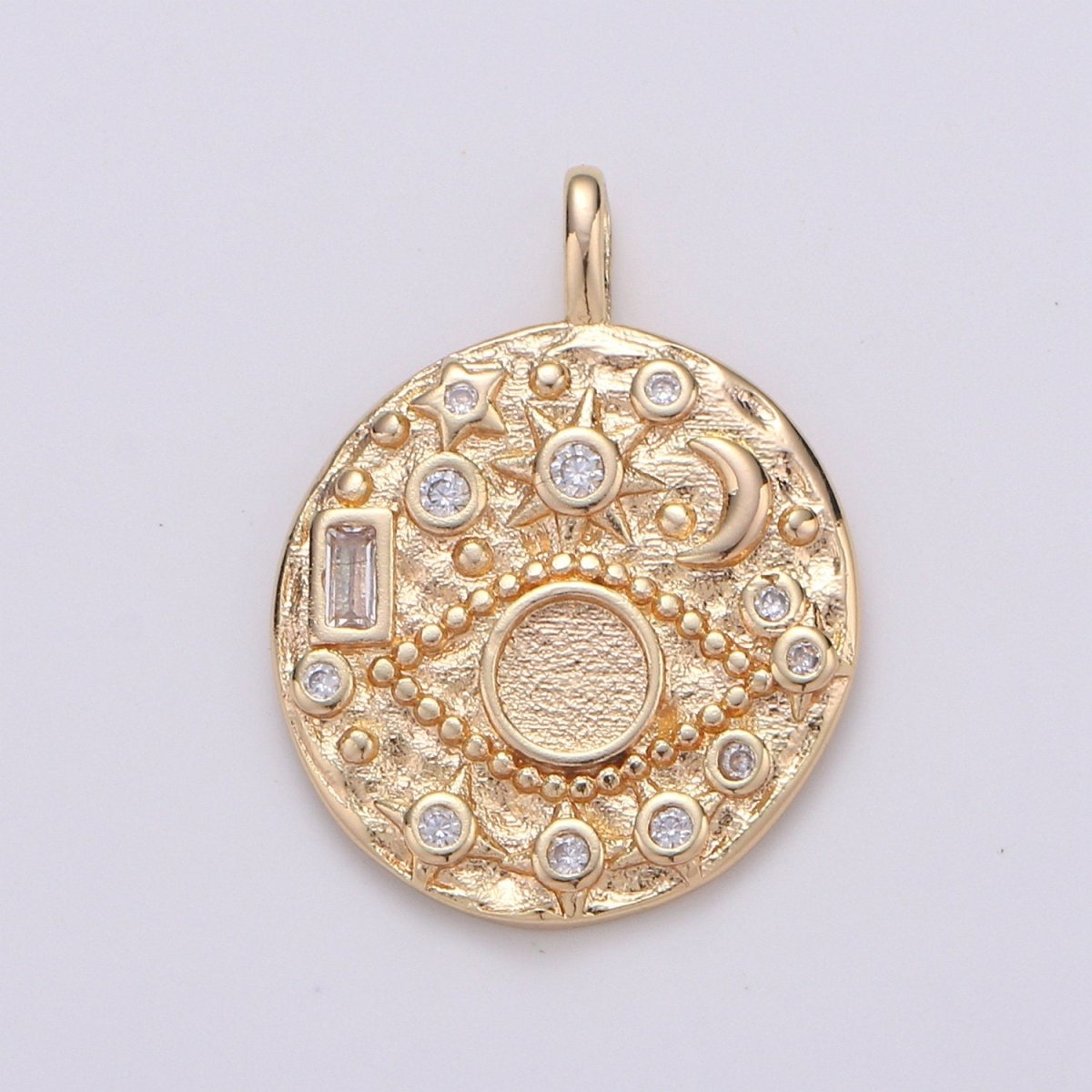 14K Gold Filled Rustic Dainty Evil Eye Charm with Micro Pave Cubic Zirconia CZ Stone for Celestial Moon Necklace or Earring Supply D-219 to D-220 - DLUXCA