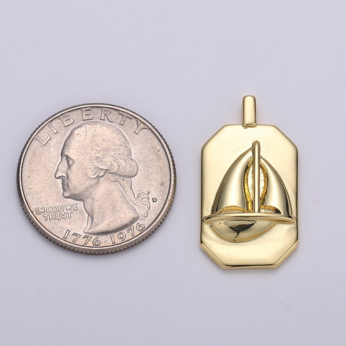 14K Gold Filled Sailboat Charm- Rectangle Medallion Sailboat Pendant - Dainty Charm - for Necklace Bracelet Earring Component J-034 - DLUXCA