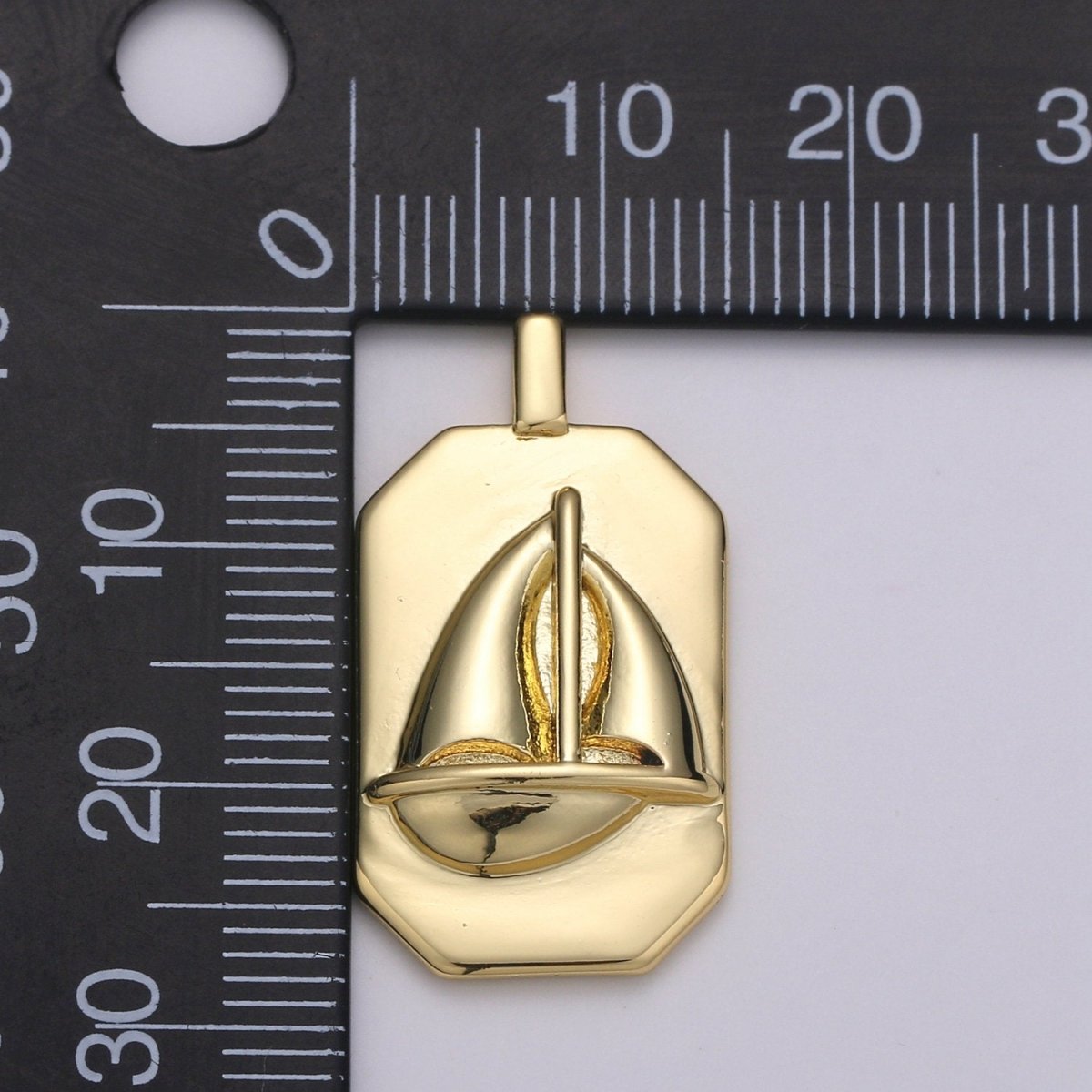 14K Gold Filled Sailboat Charm- Rectangle Medallion Sailboat Pendant - Dainty Charm - for Necklace Bracelet Earring Component J-034 - DLUXCA