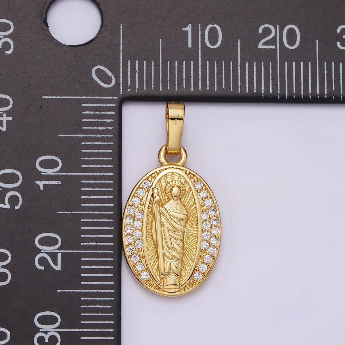 14K Gold Filled Saint Jude Clear Micro Pave Sunburst Oval Pendant | AA608 - DLUXCA