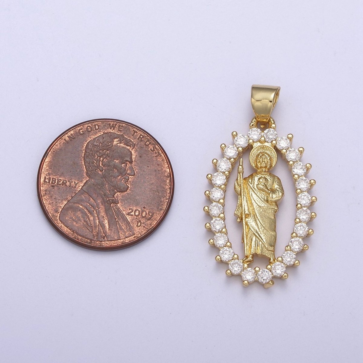 14k Gold filled Saint Jude Pendant CZ San Judas Tadeo Charm necklace, religious Catholic Jewelry San Judas Tadeo charm H-227 - DLUXCA