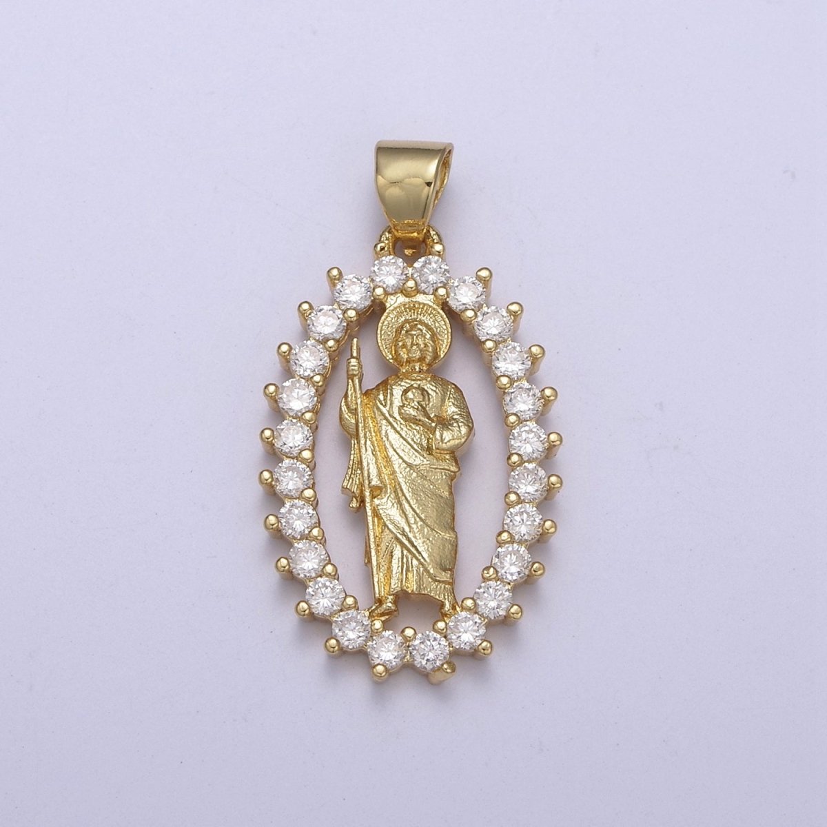 14k Gold filled Saint Jude Pendant CZ San Judas Tadeo Charm necklace, religious Catholic Jewelry San Judas Tadeo charm H-227 - DLUXCA