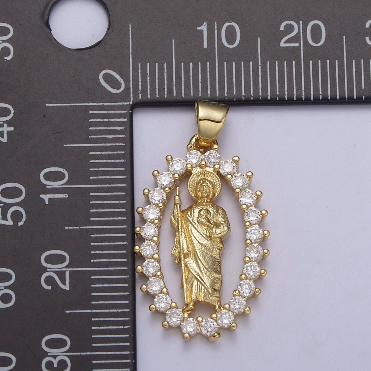 14k Gold filled Saint Jude Pendant CZ San Judas Tadeo Charm necklace, religious Catholic Jewelry San Judas Tadeo charm H-227 - DLUXCA