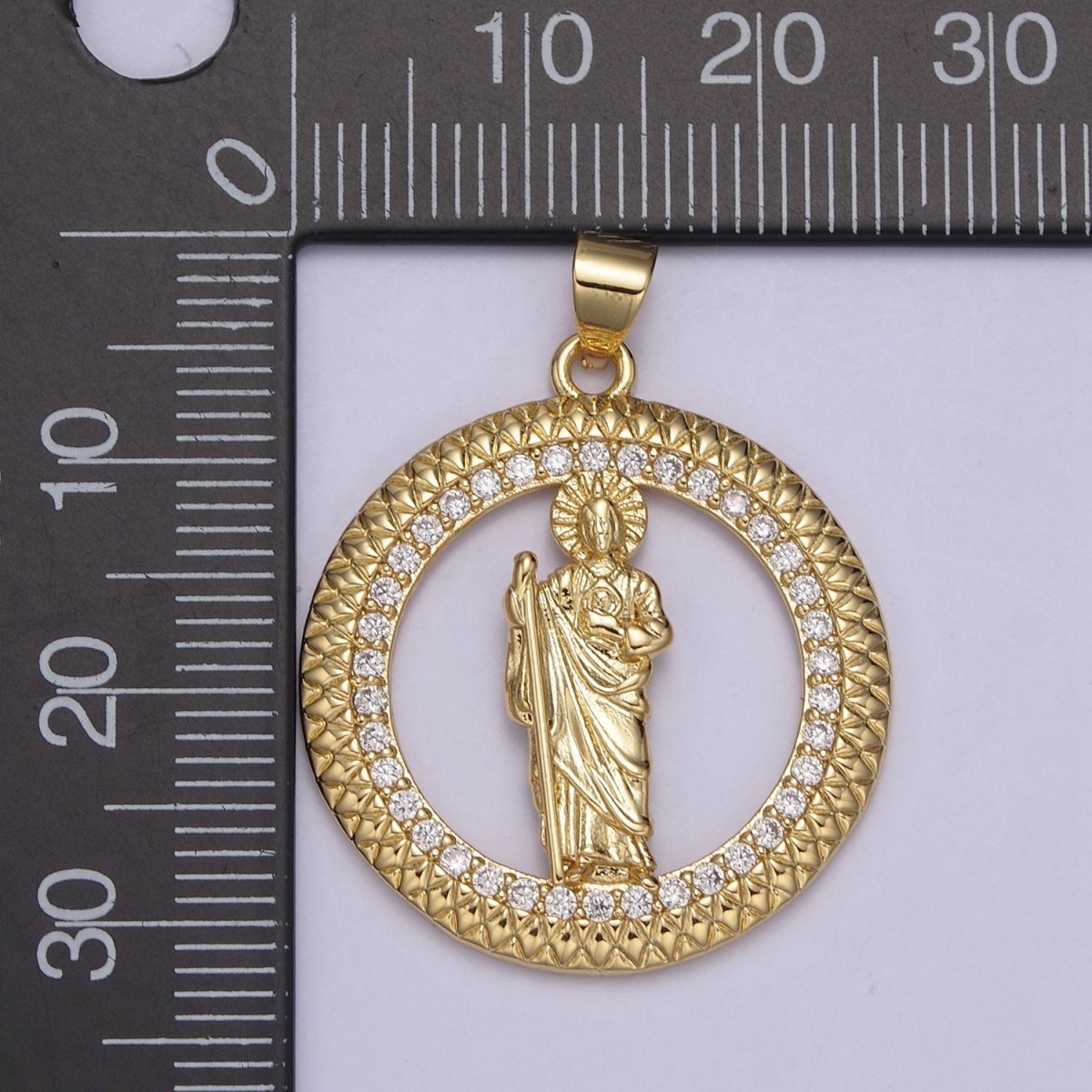 14K Gold Filled Saint Jude Round Religious Medallion Pendant Micro Pave San Judas Tadeo necklace Charm H-929 - DLUXCA