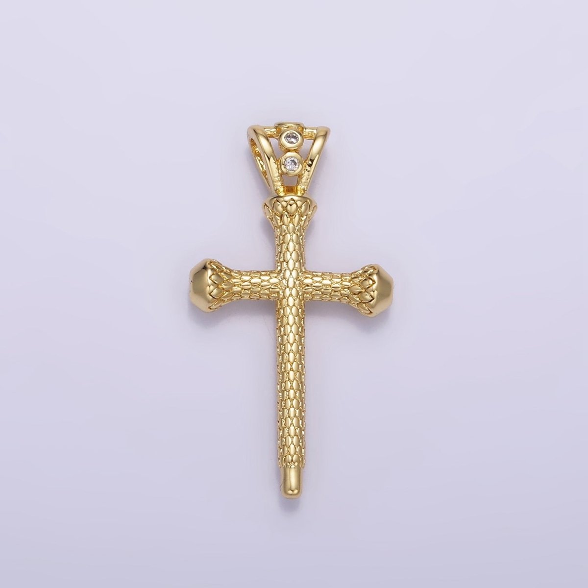 14K Gold Filled Scale-Textured Religious Triple CZ Bail Pendant | AA1231 - DLUXCA