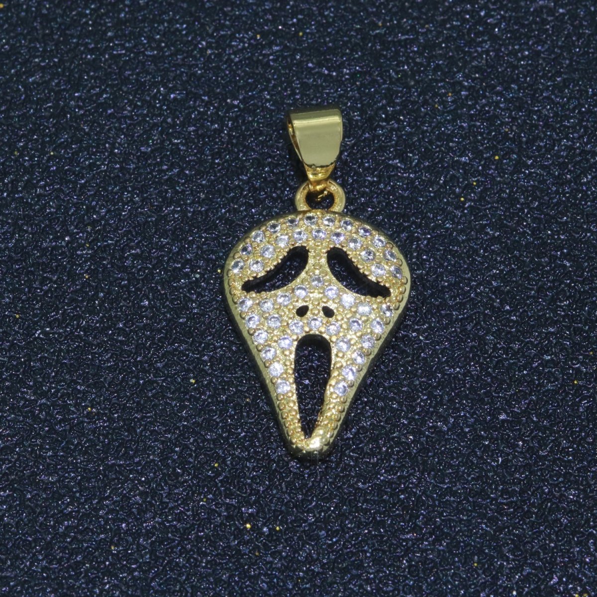 14K Gold Filled Scream Movie Mask Charm Pendant, CZ Micro Pave Scary Movie Mask Pendant, Halloween Jewelry, Horror Movie, Cubic ZirconiaN-1326 I-702 - DLUXCA