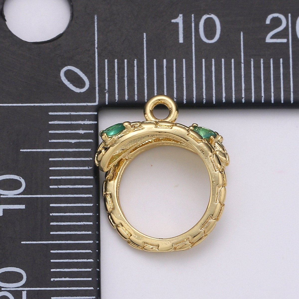 14K Gold Filled Serpent Pendant with Green CZ, Ancient Greek Mythology Pendant, Earing DIY, Snake Pendant, Green CZ C-429 - DLUXCA