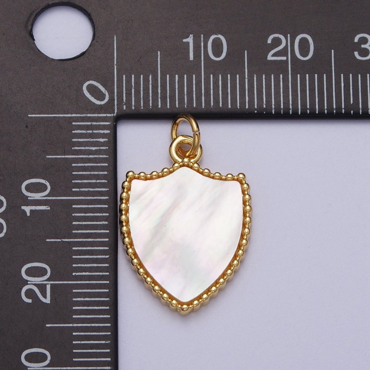 14K Gold Filled Shell Pearl, Abalone Family Crest Shield Charm E-540 E-543 - DLUXCA