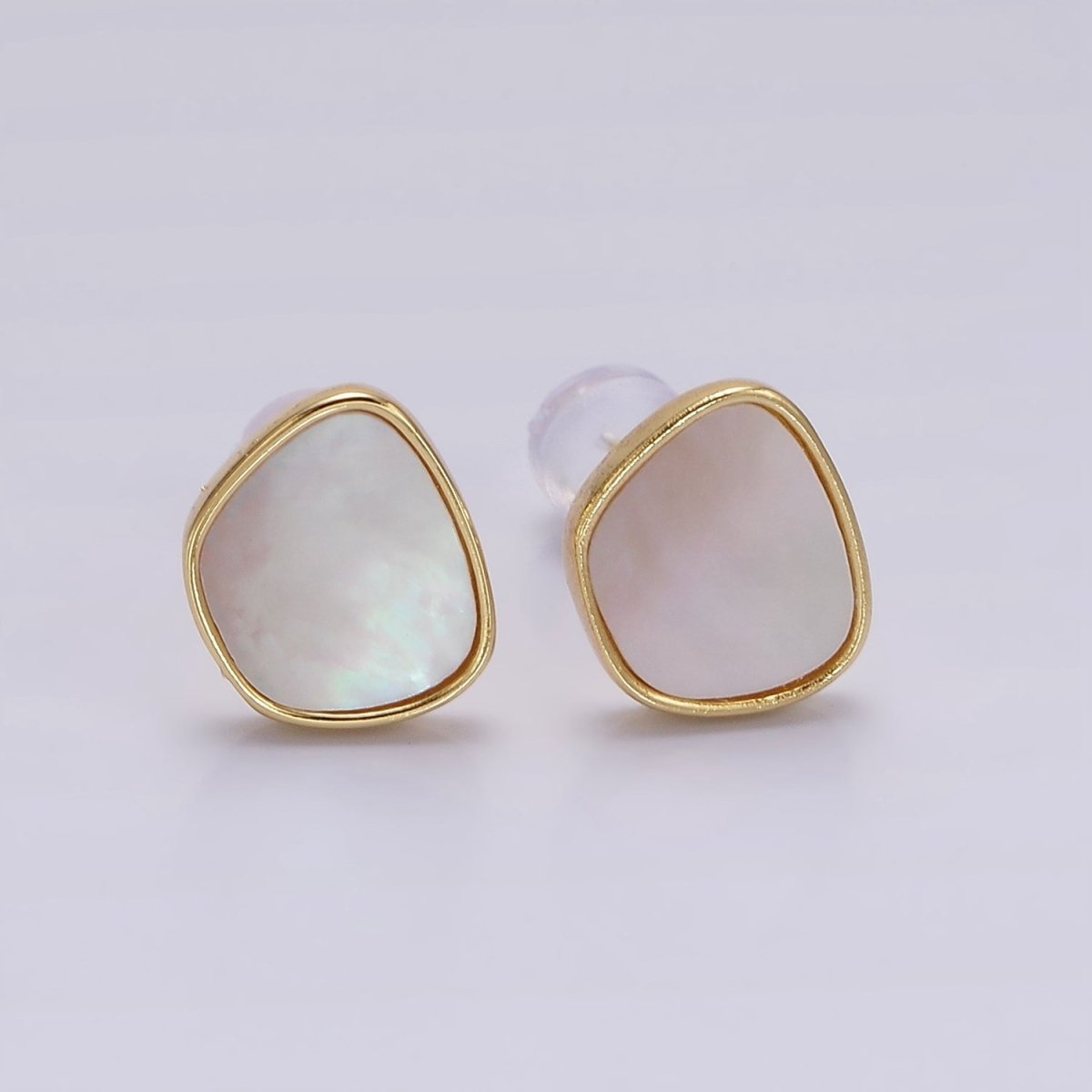 14K Gold Filled Shell Pearl Abstract Bezel Stud Earrings | AE1003 - DLUXCA
