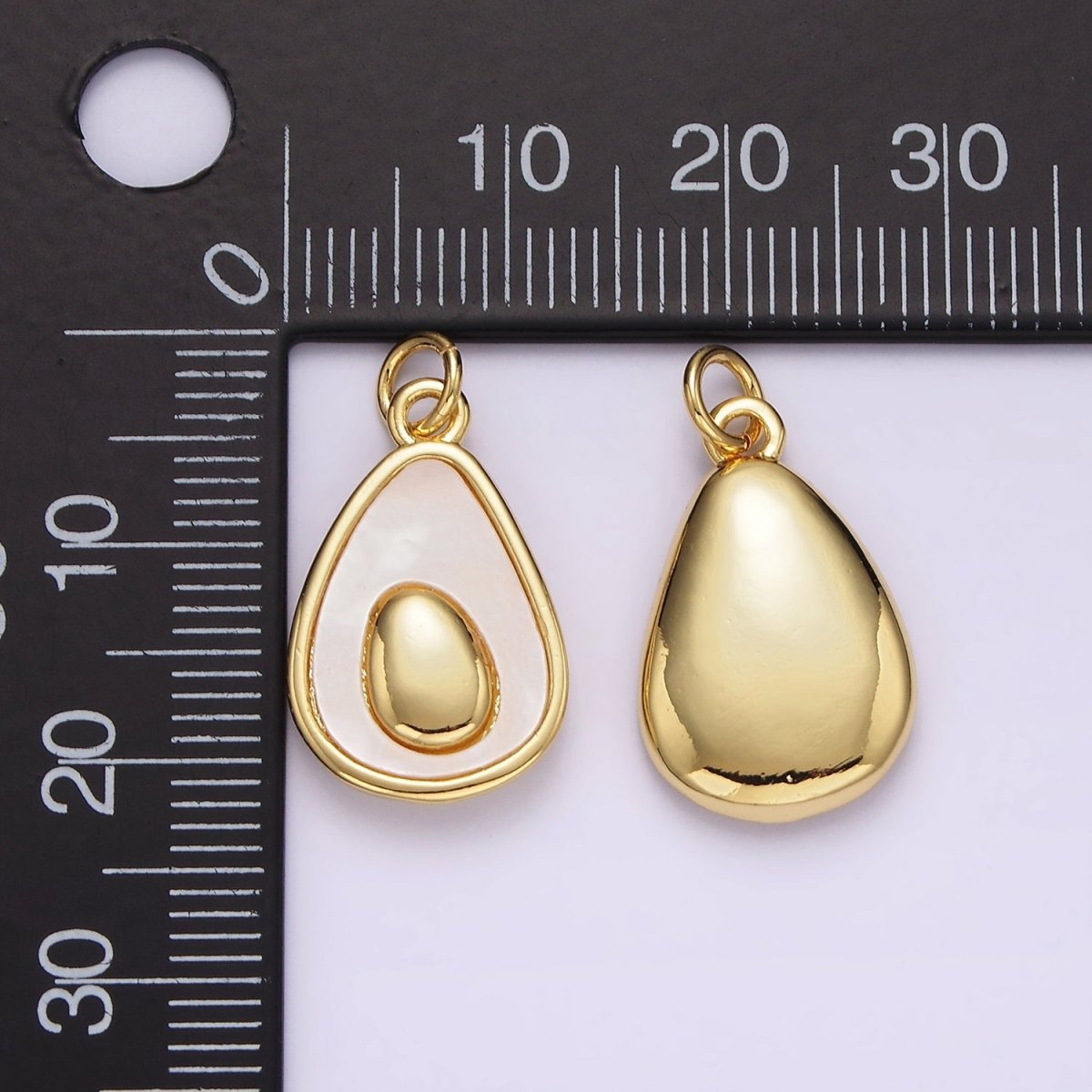 14K Gold Filled Shell Pearl Avocado Double Abstract Teardrop Bezel Charm | AG601 - DLUXCA