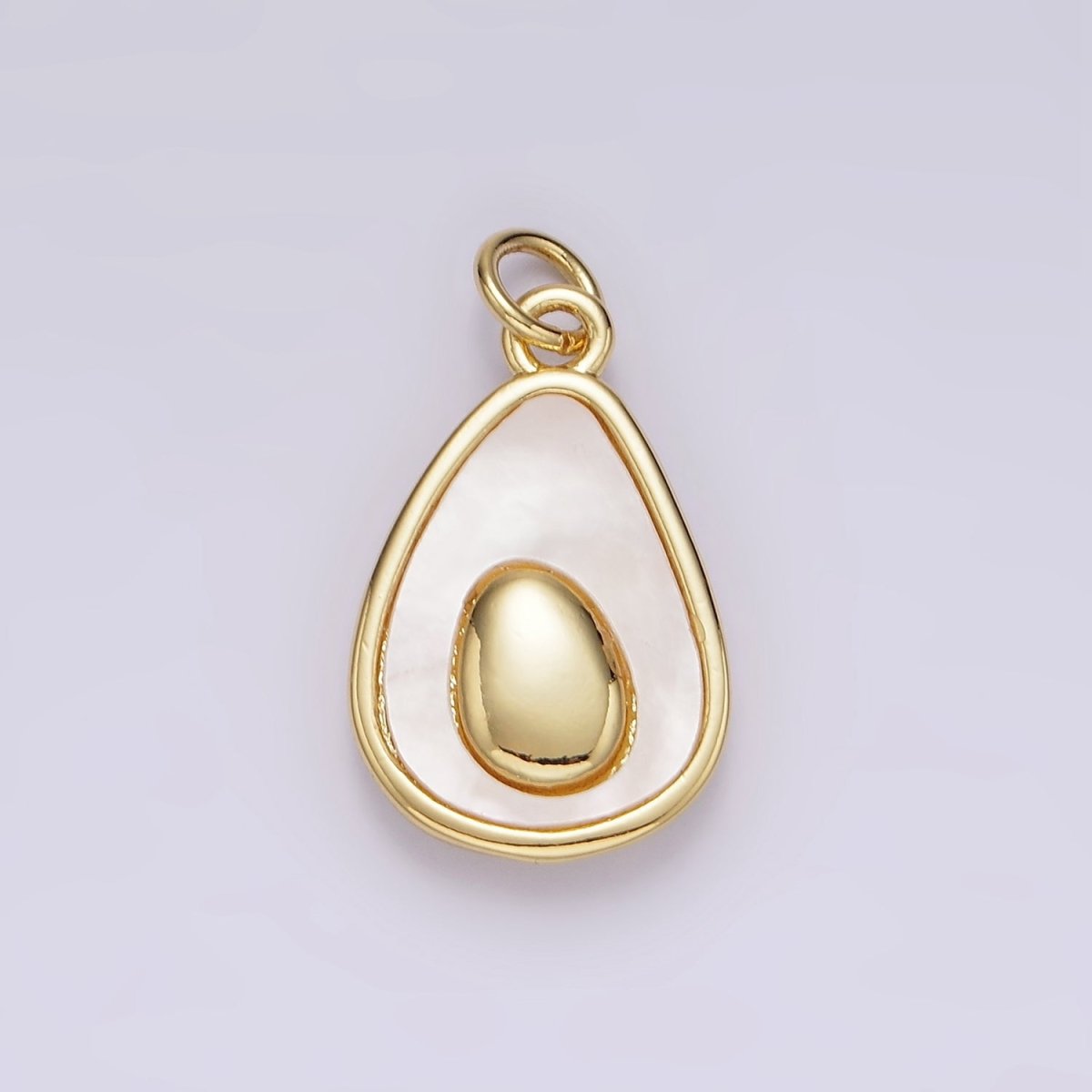 14K Gold Filled Shell Pearl Avocado Double Abstract Teardrop Bezel Charm | AG601 - DLUXCA