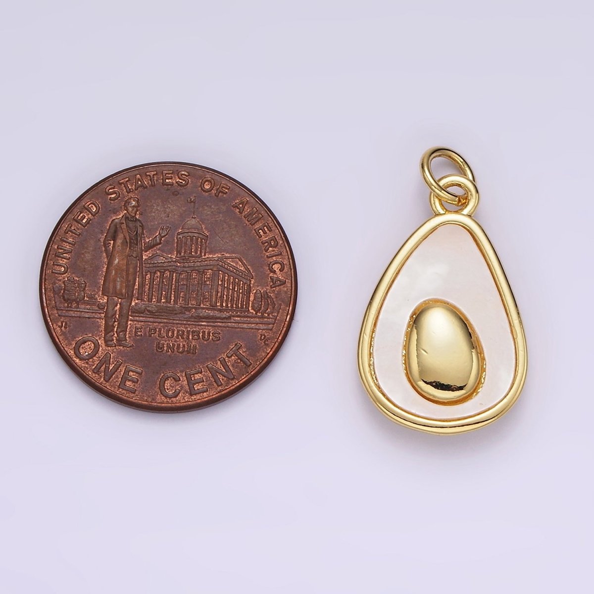 14K Gold Filled Shell Pearl Avocado Double Abstract Teardrop Bezel Charm | AG601 - DLUXCA