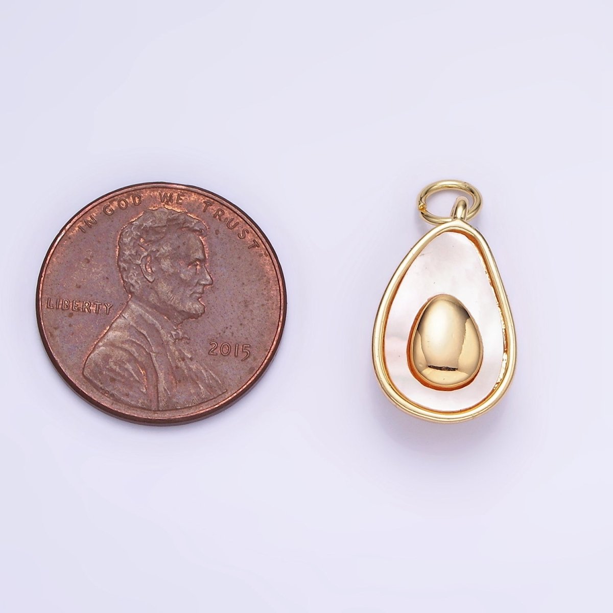 14K Gold Filled Shell Pearl Avocado Double Abstract Teardrop Bezel Charm | W504 - DLUXCA