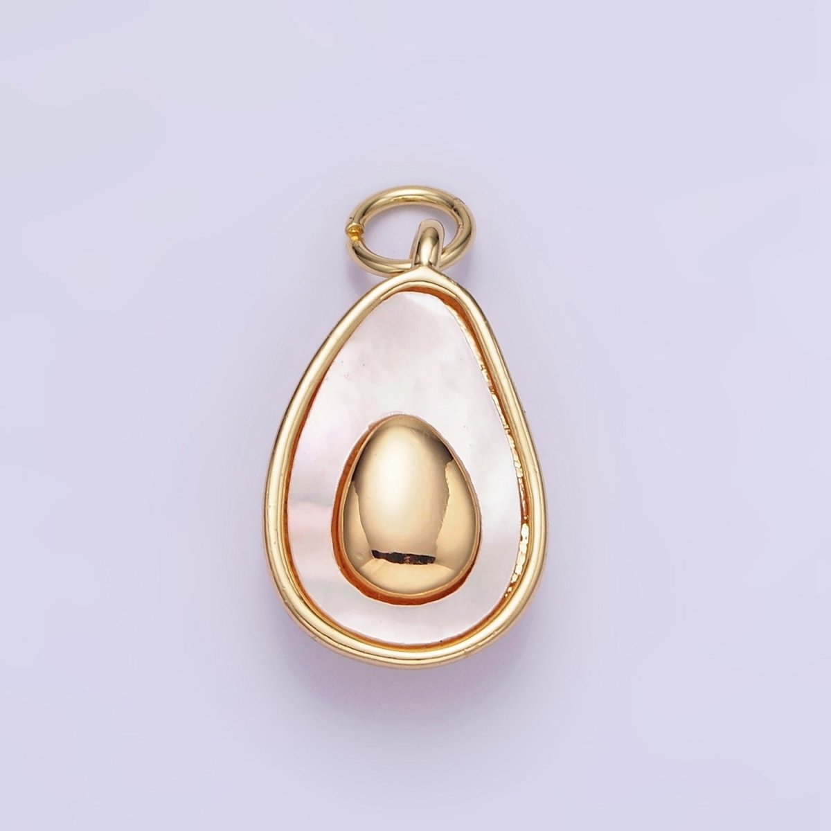 14K Gold Filled Shell Pearl Avocado Double Abstract Teardrop Bezel Charm | W504 - DLUXCA