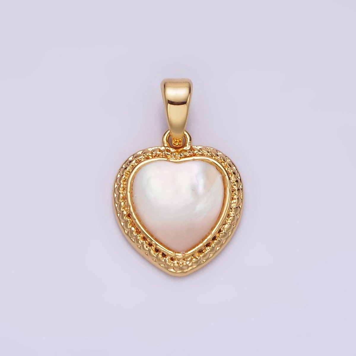 14K Gold Filled Shell Pearl Braided Bezel Heart Pendant | N1798 - DLUXCA