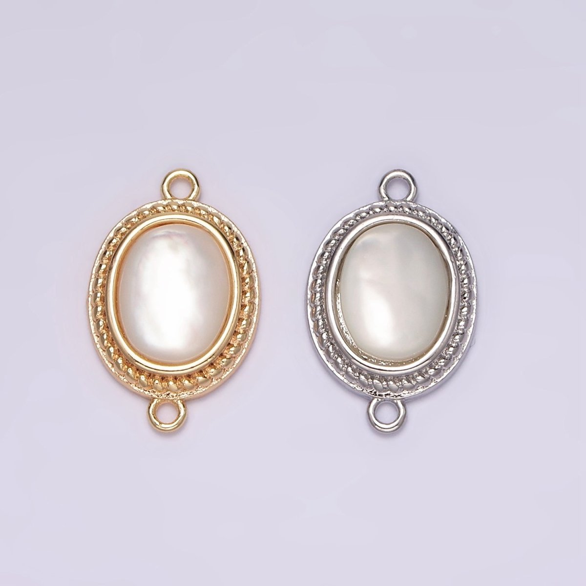 14K Gold Filled Shell Pearl Braided Bezel Oval Connector in Gold & Silver | G264 - DLUXCA