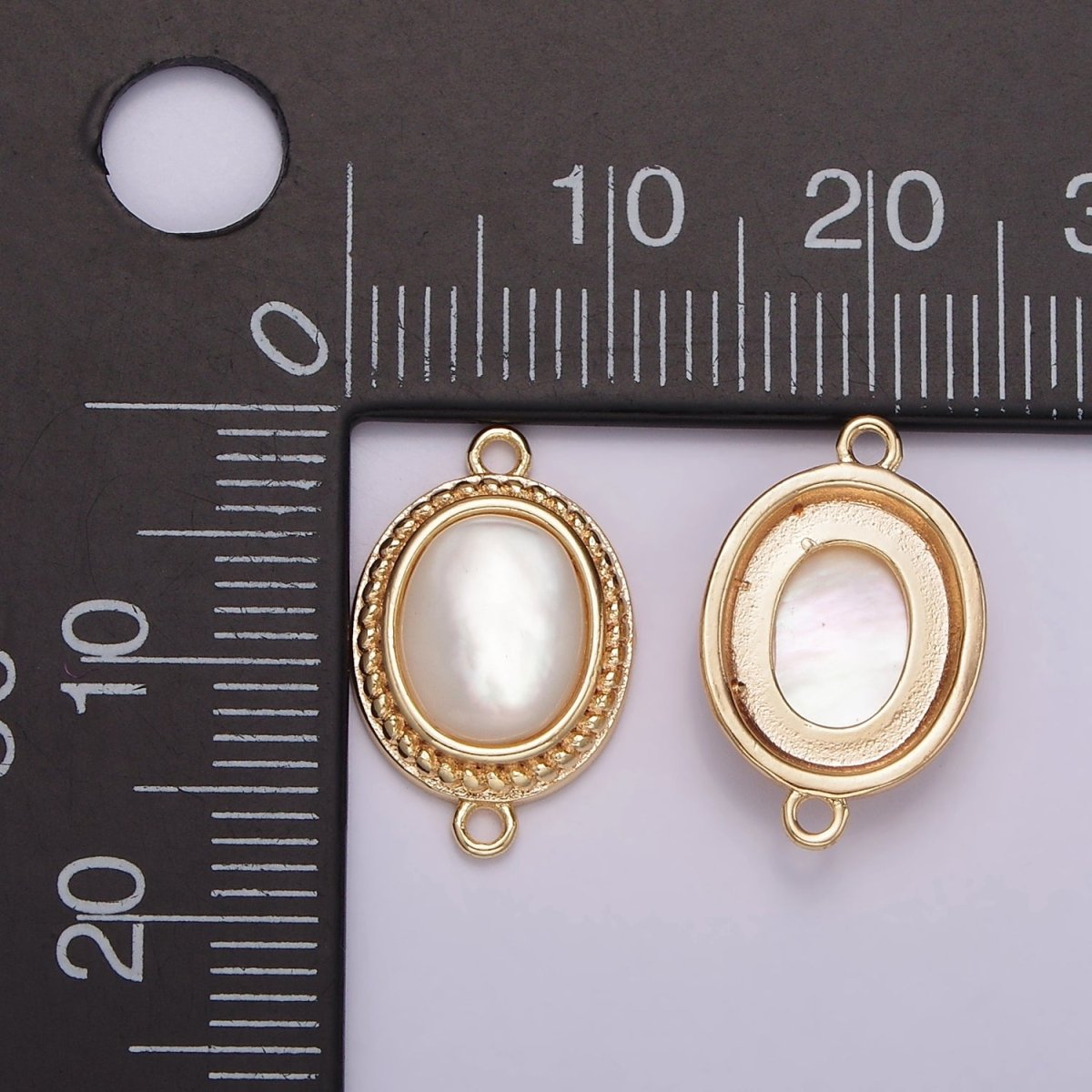 14K Gold Filled Shell Pearl Braided Bezel Oval Connector in Gold & Silver | G264 - DLUXCA