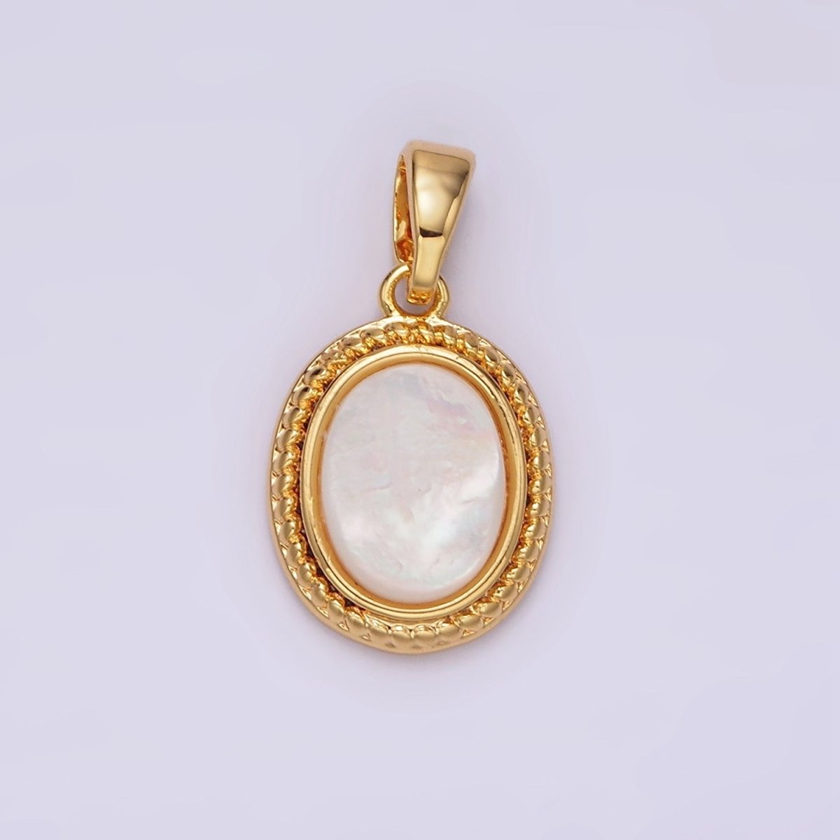 14K Gold Filled Shell Pearl Braided Bezel Oval Pendant | N1797 - DLUXCA