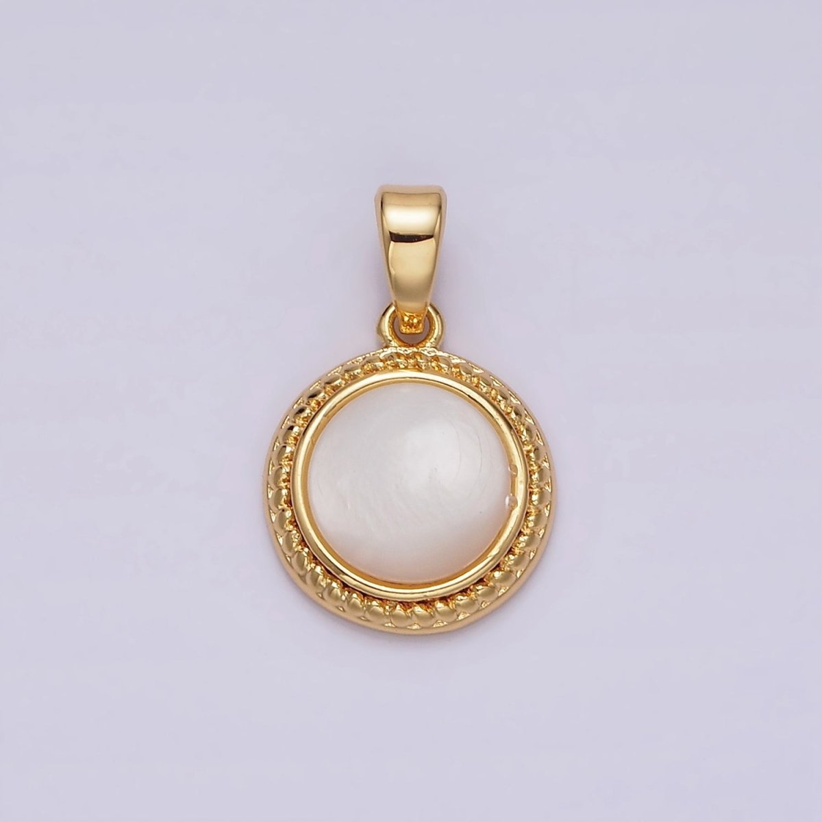 14K Gold Filled Shell Pearl Braided Bezel Round Pendant | N1796 - DLUXCA