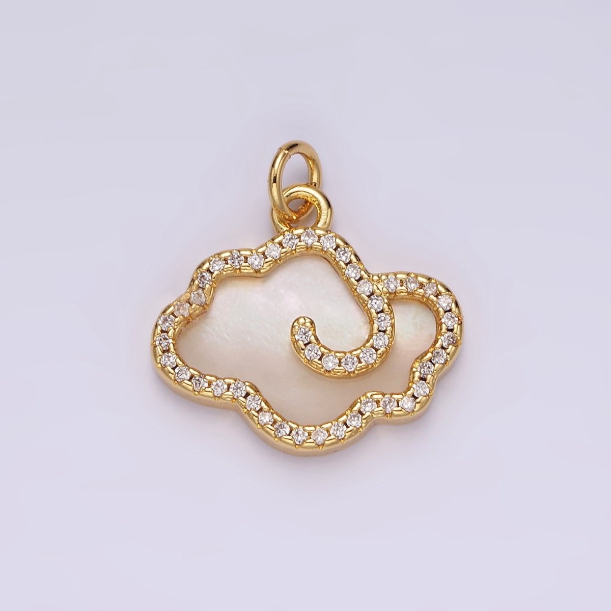 14K Gold Filled Shell Pearl Cloud Weather Micro Paved CZ Bezel Charm | AG602 - DLUXCA