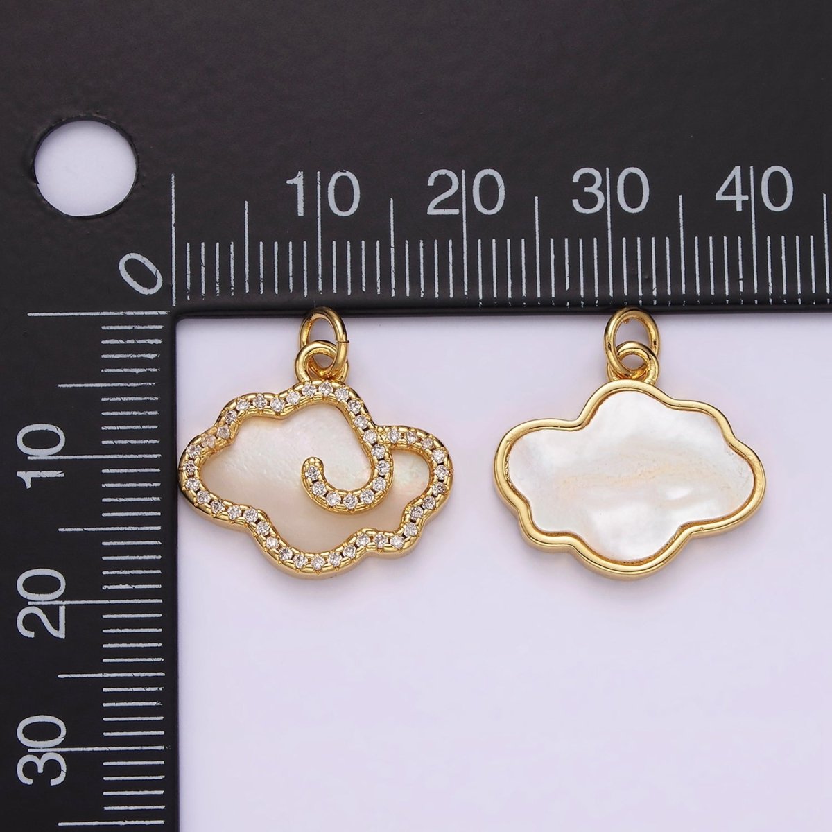 14K Gold Filled Shell Pearl Cloud Weather Micro Paved CZ Bezel Charm | AG602 - DLUXCA