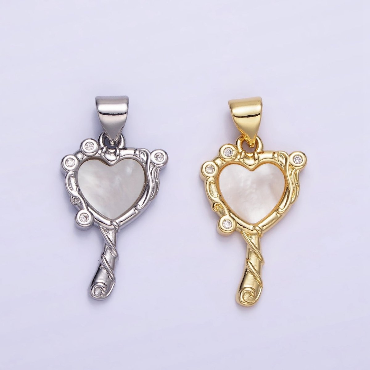 14K Gold Filled Shell Pearl CZ Molten Heart Pendant in Gold & Silver | AA1189 - DLUXCA