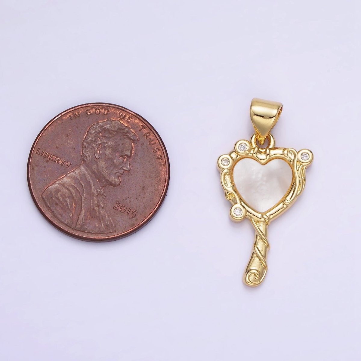 14K Gold Filled Shell Pearl CZ Molten Heart Pendant in Gold & Silver | AA1189 - DLUXCA