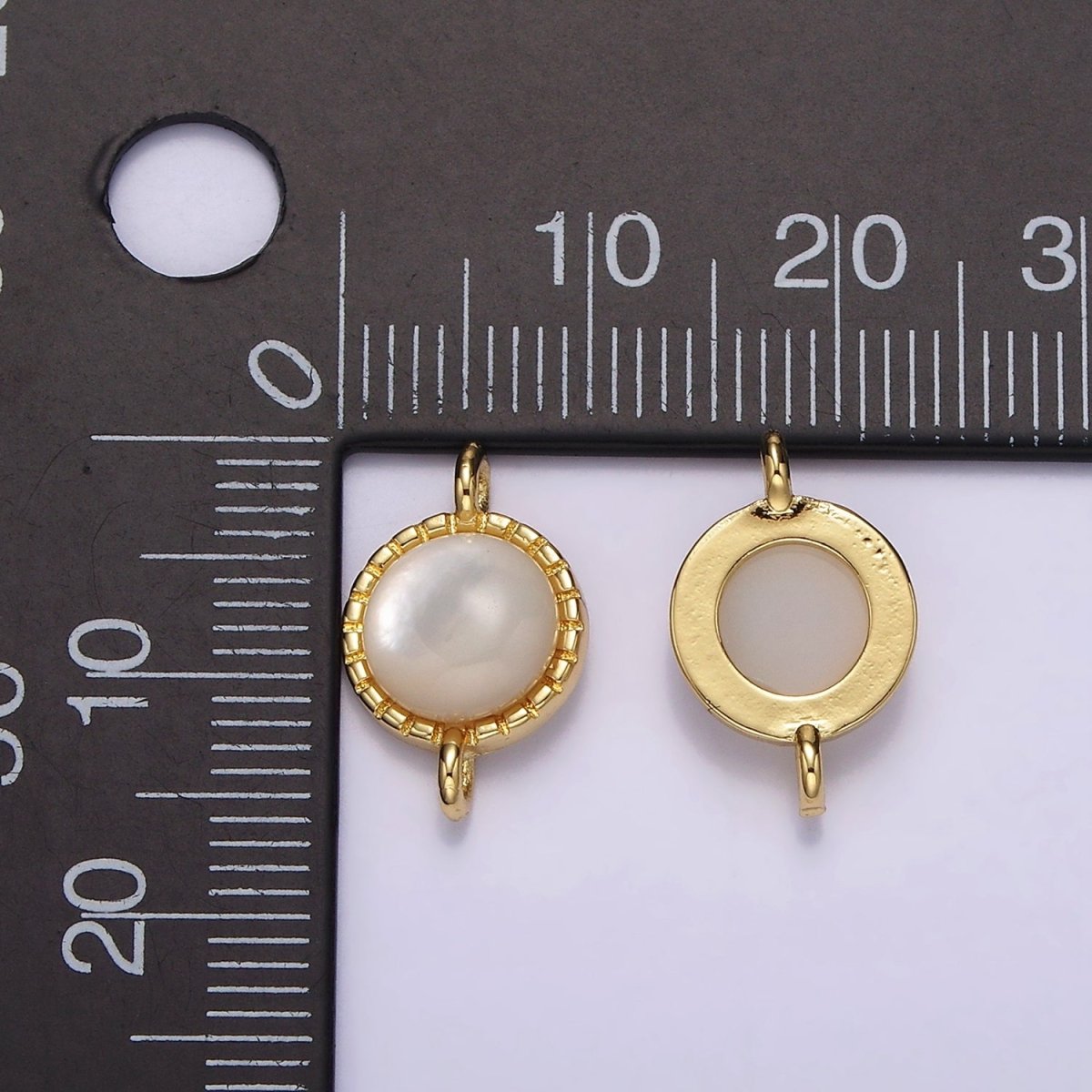 14K Gold Filled Shell Pearl Dotted Bezel Round Connector | G226 - DLUXCA