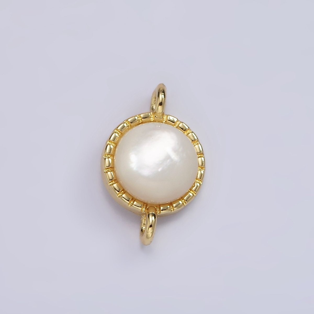 14K Gold Filled Shell Pearl Dotted Bezel Round Connector | G226 - DLUXCA