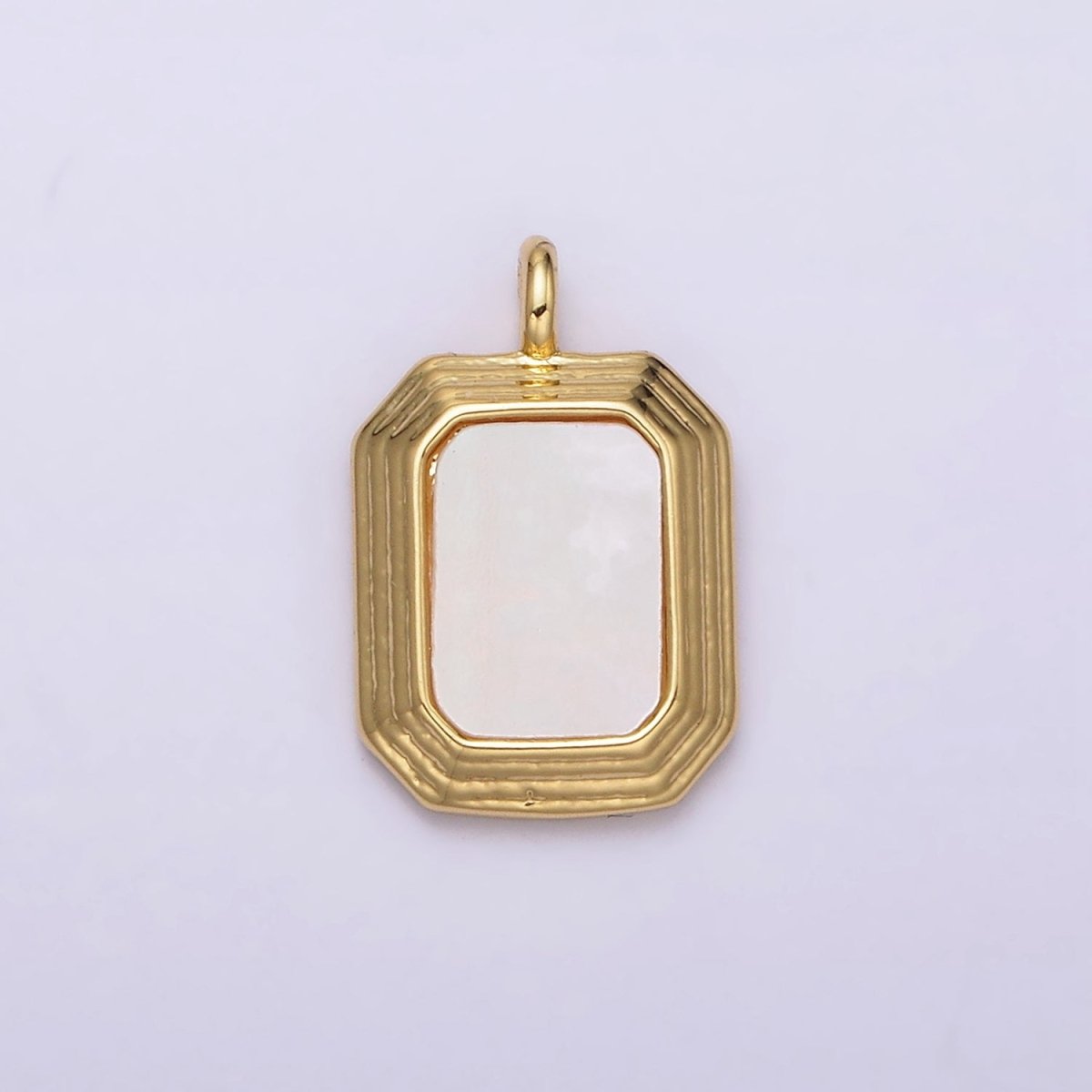 14K Gold Filled Shell Pearl Hexagonal Lined Edged Pendant | N-1017 - DLUXCA