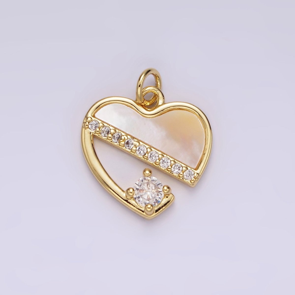 14K Gold Filled Shell Pearl Micro Paved CZ Open Heart Bezel Charm | AG603 - DLUXCA