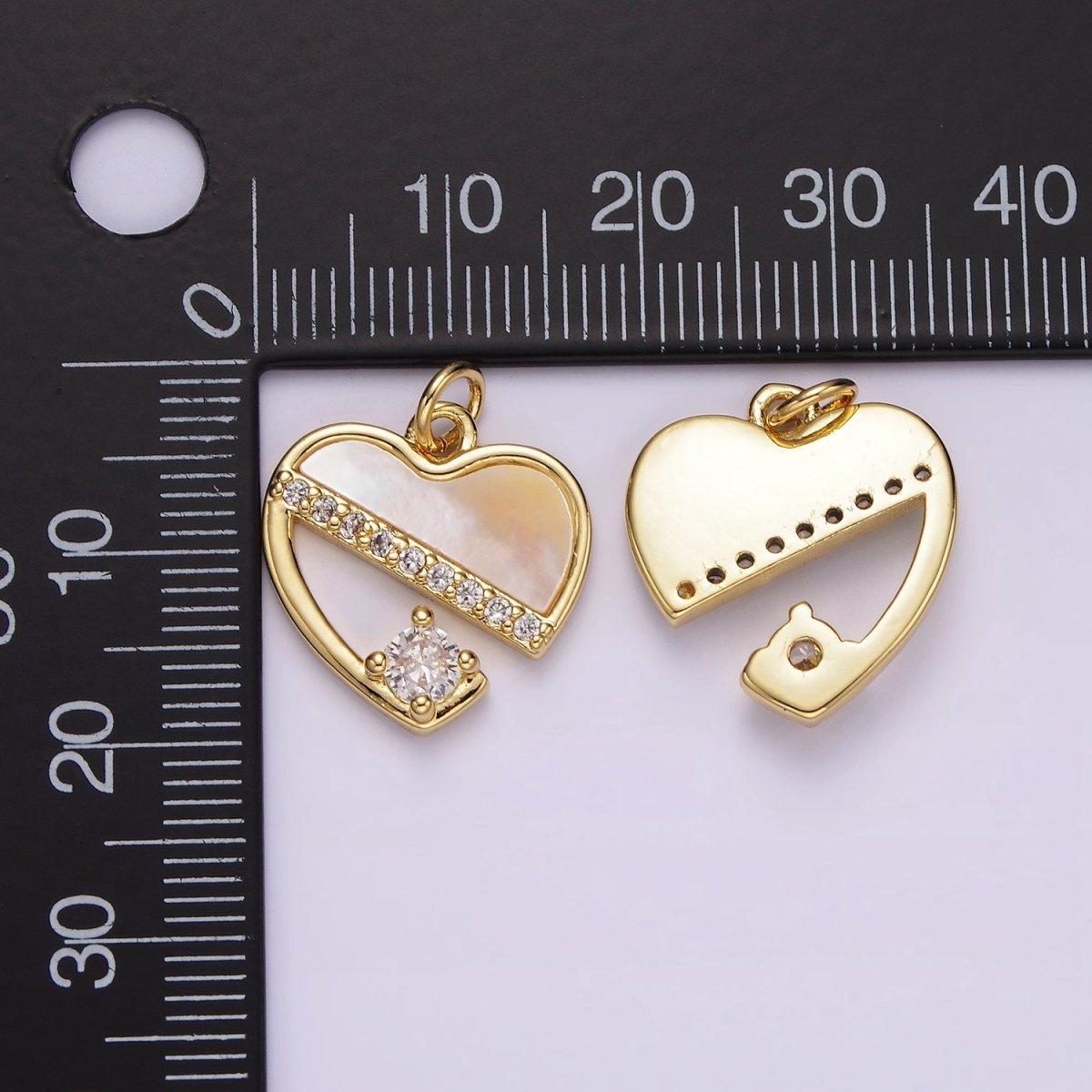 14K Gold Filled Shell Pearl Micro Paved CZ Open Heart Bezel Charm | AG603 - DLUXCA