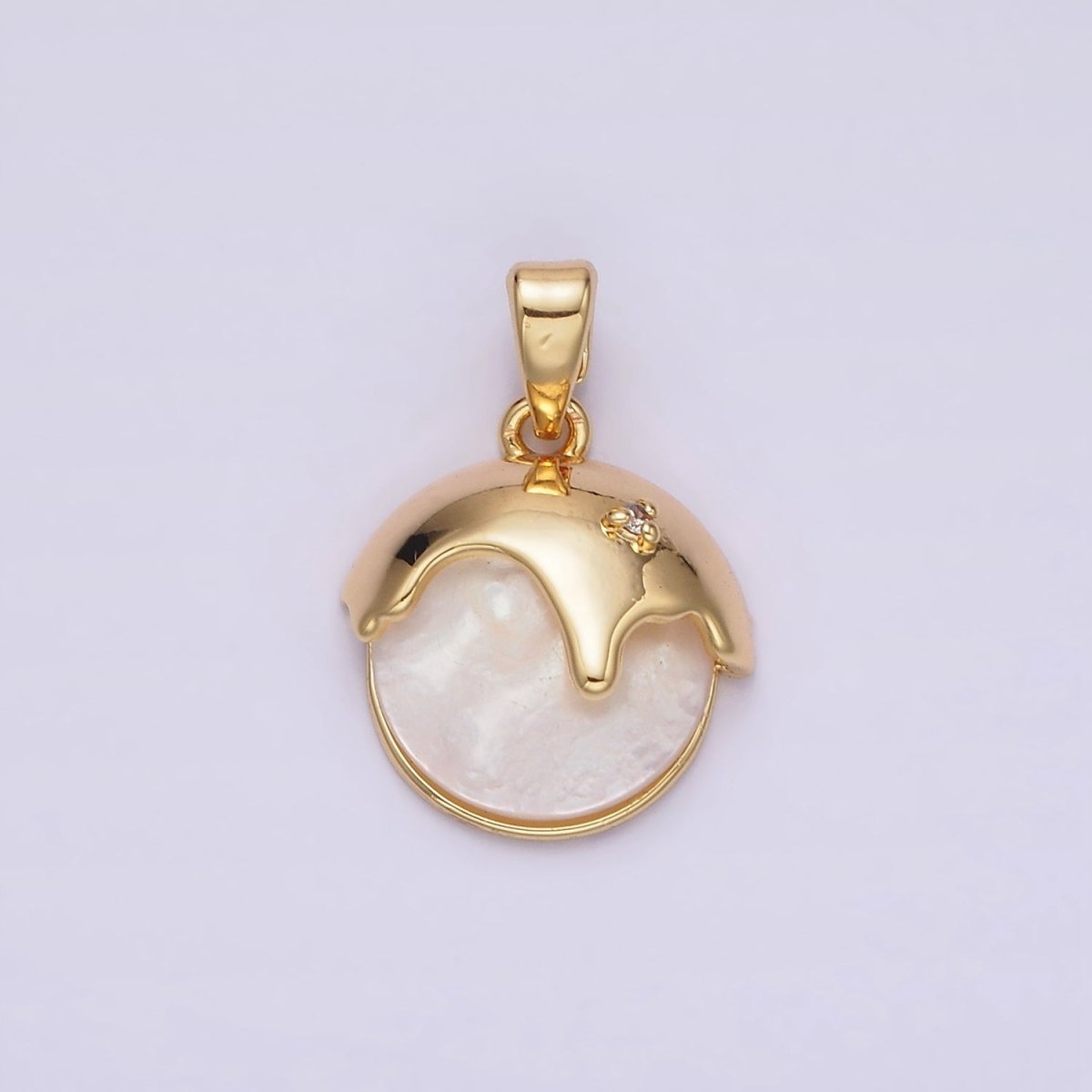 14K Gold Filled Shell Pearl Molten Drip Round Pendant | N1795 - DLUXCA