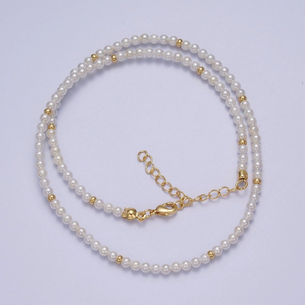 14K Gold Filled Shell Pearl Necklace 15.5 Inch Layering Necklace w. Extender | WA-1420 - DLUXCA
