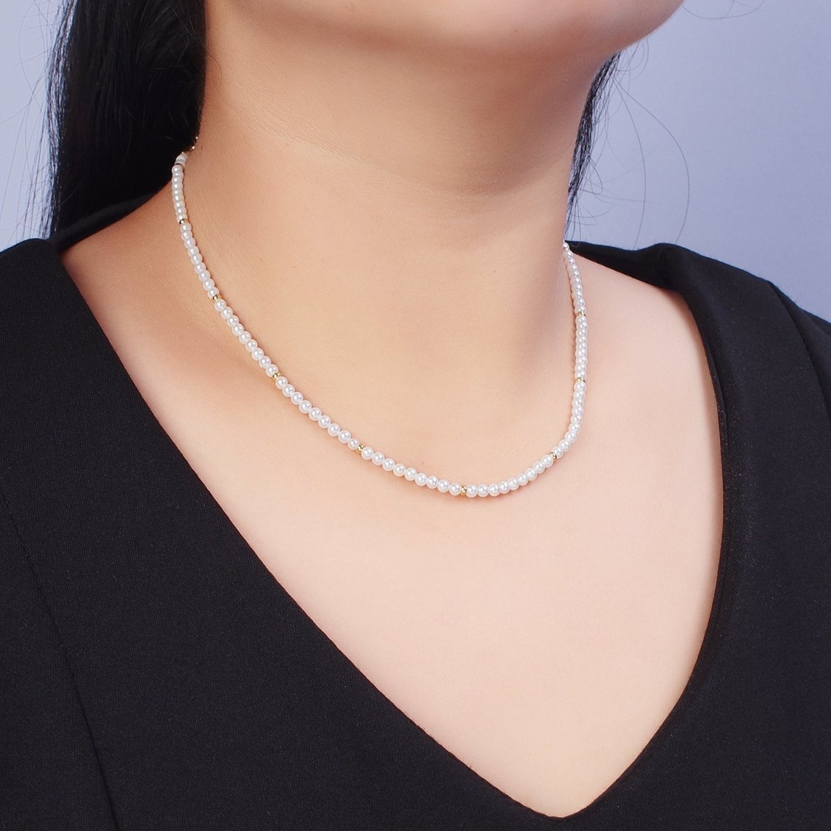 14K Gold Filled Shell Pearl Necklace 15.5 Inch Layering Necklace w. Extender | WA-1420 - DLUXCA
