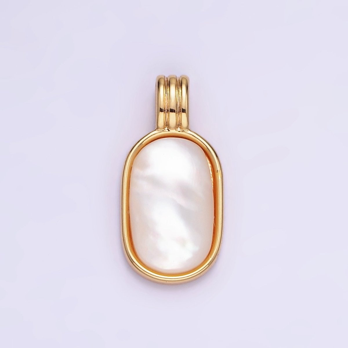 14K Gold Filled Shell Pearl Oblong Bezel Triple Band Pendant | AA1191 - DLUXCA