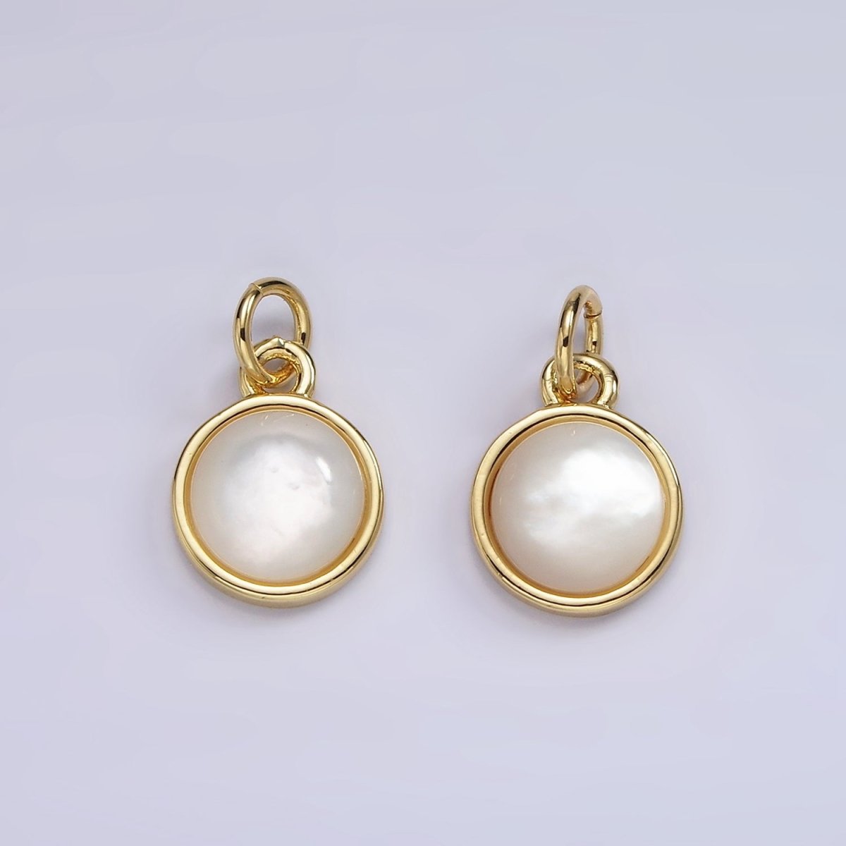 14K Gold Filled Shell Pearl Round Bezel Charm | AG544 - DLUXCA