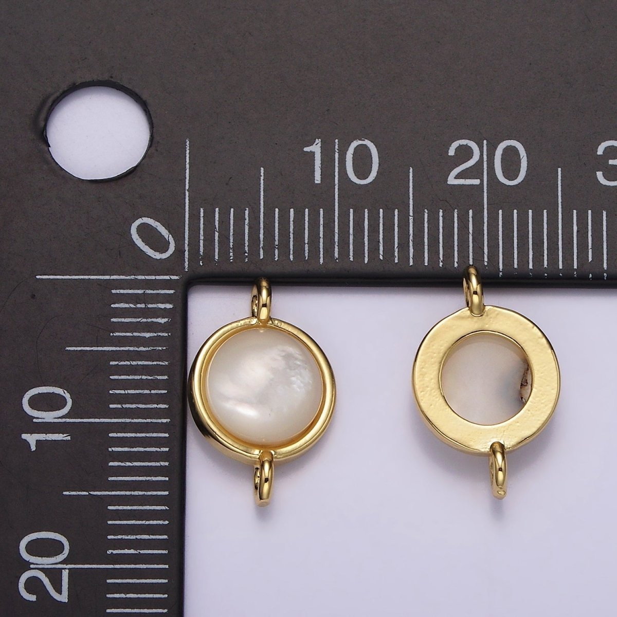 14K Gold Filled Shell Pearl Round Bezel Connector | G225 - DLUXCA