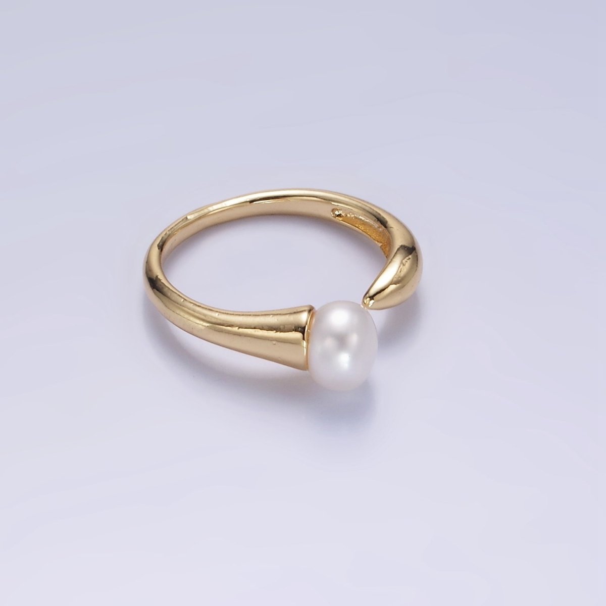 14K Gold Filled Shell Pearl Solitaire Wrap Open Ring | O1317 - DLUXCA