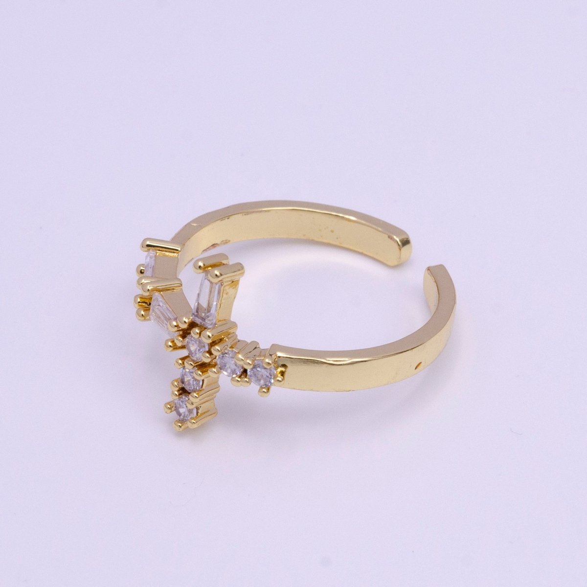 14K Gold Filled Sideway Cross Clear Baguette CZ Religious Ring | O-013 - DLUXCA