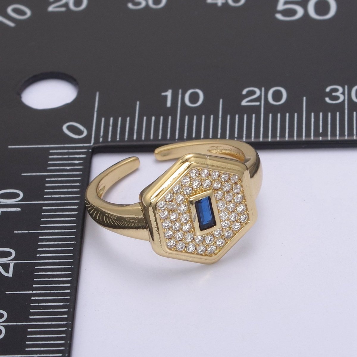 14k Gold Filled Signet Ring, Cubic Zirconia Signet Ring, CZ Octagonal Ring, Gold Open Adjustable Ring U-260 ~ U-263 - DLUXCA